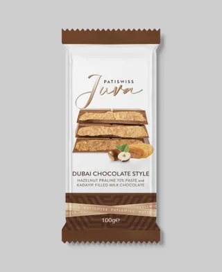 Patiswiss Hazelnut Praline 70% Paste And Kadayif Filled Milk Chocolate, 100g