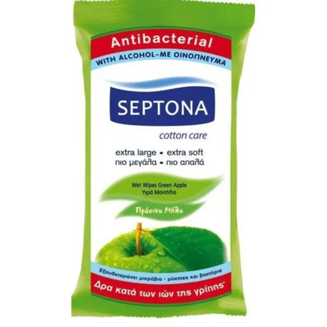 Septona Anti Bacterial Refreshing Wet Wipes Green Apple 15 pcs