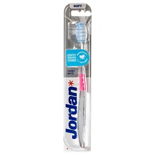 Jordan Target White Clear & Pink Soft Toothbrush with Cap, 1 Piece