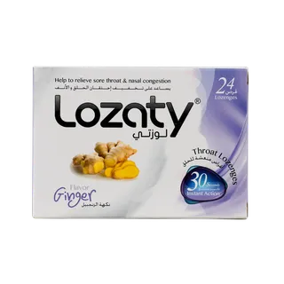 Lozaty Throat Lozenges Ginger Flavor for Sore Throat & Nasal Congestion, 24 Pieces