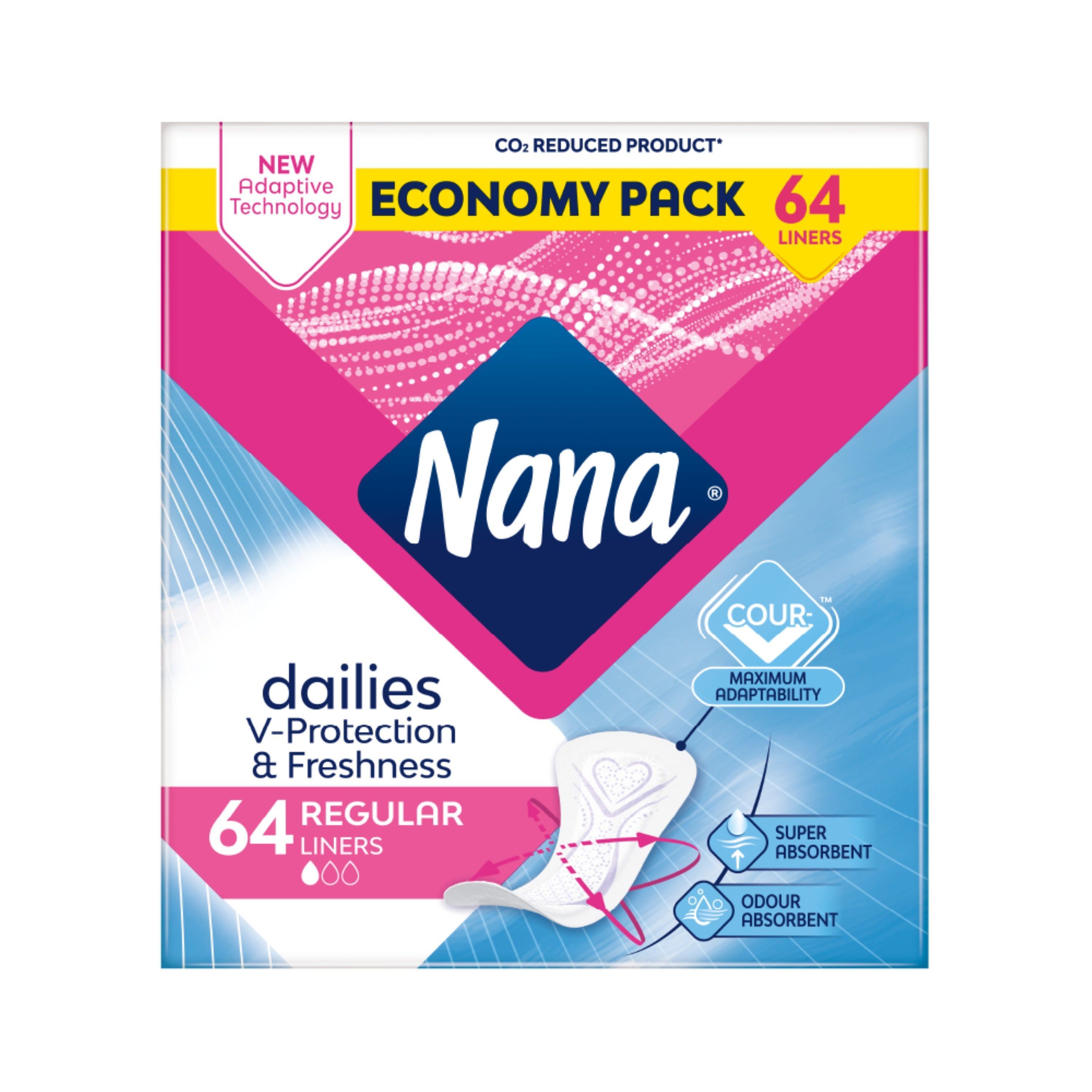 Nana Daily Fresh Regular Unscented Liners, 64 Count