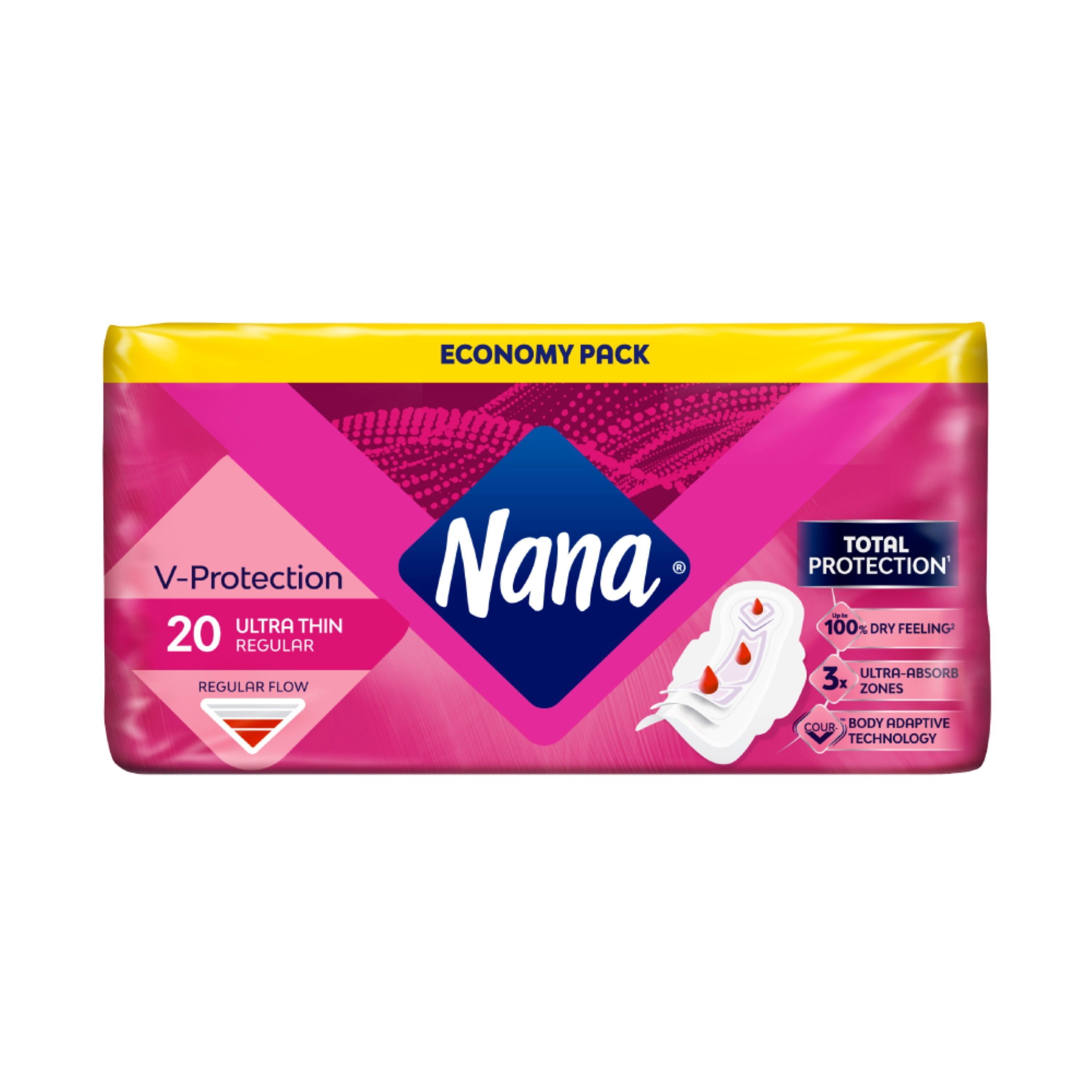Nana Freshness & Protection Ultra Thin Regular Pads with Wings, 20 Pieces