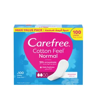 Carefree Cotton Feel Unscented Normal Pantyliners, 100 Pieces
