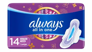 Always All in One Large Ultra Thin Pads with Wings, 14 Pieces