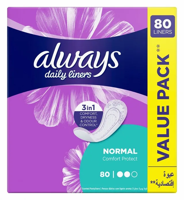 Always Comfort & Protect Daily Normal Scented Pantyliners (Value Pack), 80 Pieces