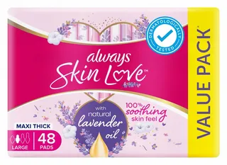 Always Skin Love Large Maxi Thick Pads with Wings Lavender Scent, 2x24 Pieces