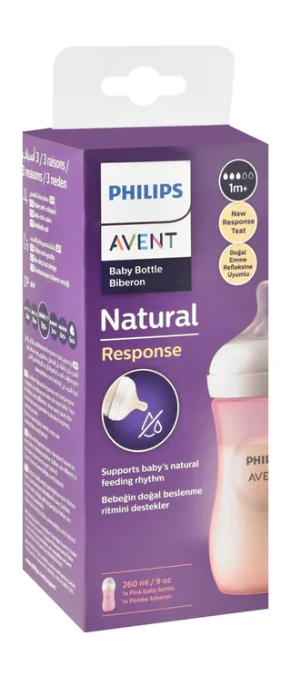 Philips Avent Natural Response White & Pink 260ml Anti-Colic Feeding Bottle (1+ Months), 1 Piece