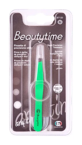 Beautytime Green Slant Tip Precision Tweezers, 1 Piece
