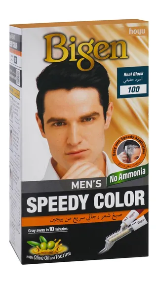 Bigen Men's Speedy Hair Color Kit with Olive Oil & Taurine Real Black 100, 1 Pack