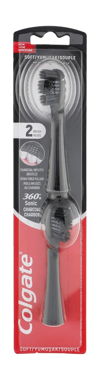 Colgate 360 Degree Sonic Charcoal Black Soft Toothbrush Replacement Heads, 2 Pieces