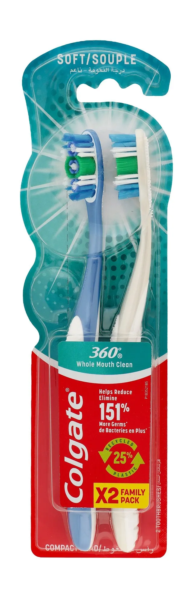 Colgate 360 Degree White & Blue Soft Toothbrushes, 2 Pieces