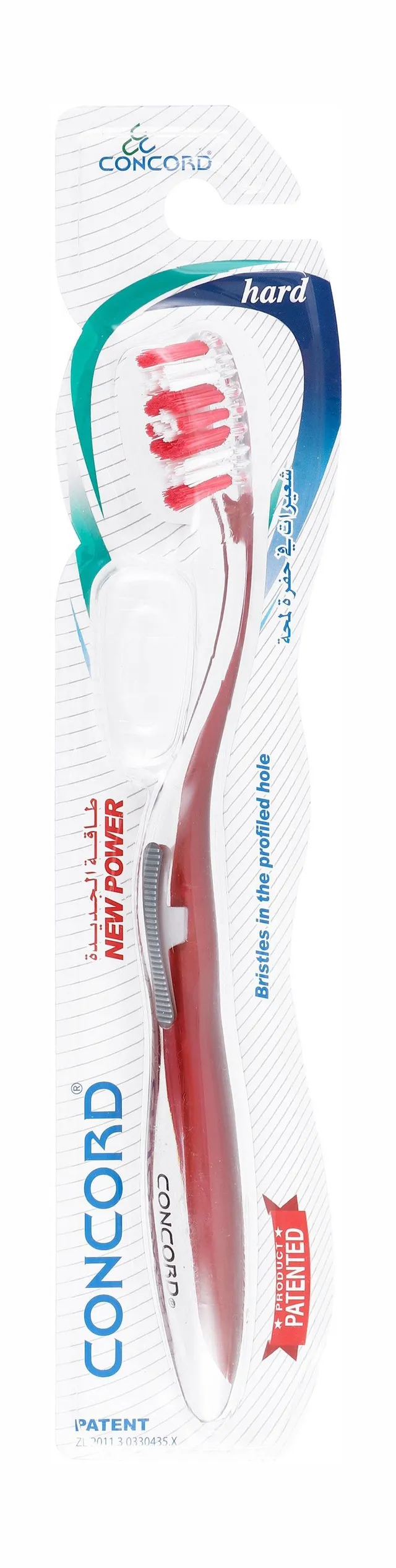 كونكورد فرشاة أسنان صلبة حمراء وبيضاء مع غطاء، 1 قطعة