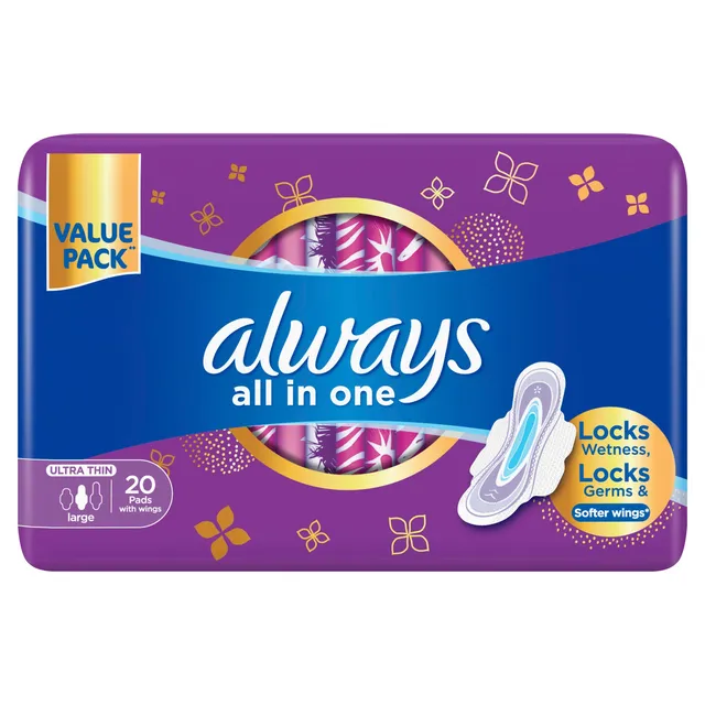 Always All in One Ultra Thin Large Pads with Wings, 20 Pieces