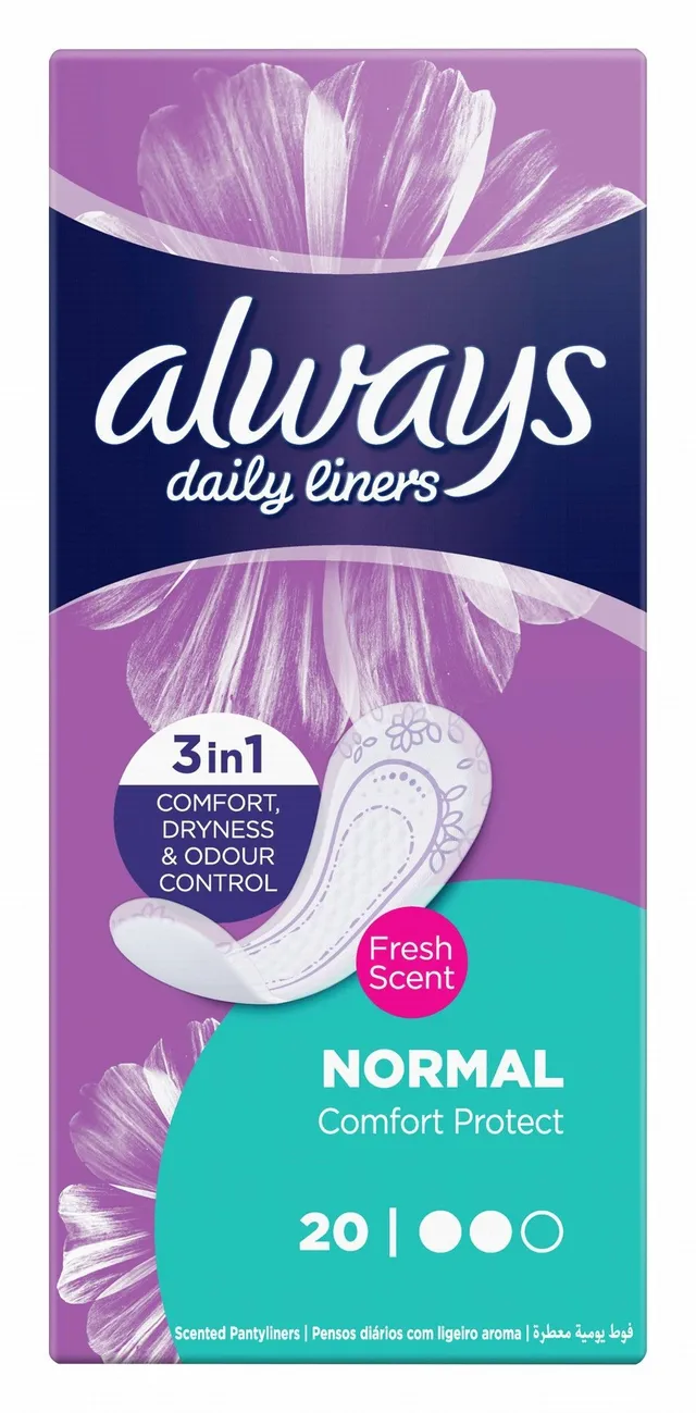 Always Comfort Protect Daily Normal Pantyliners Fresh Scent, 20 Pieces