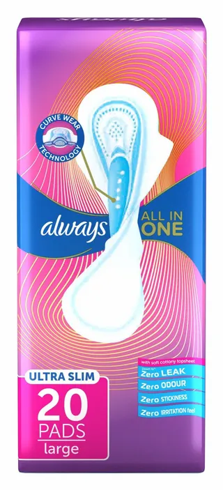 Always All in One Large Ultra Slim Pads with Wings, 20 Pieces