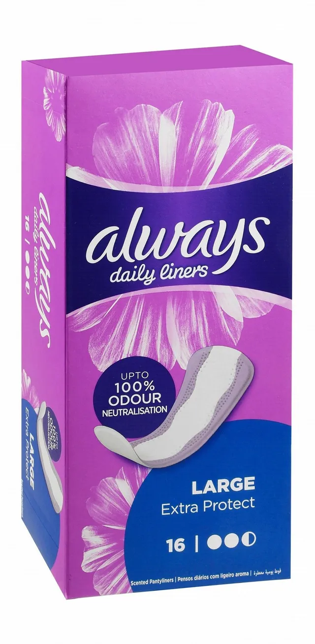 Always Daily Liners Extra Protection Large Pantyliners, 16 Pieces