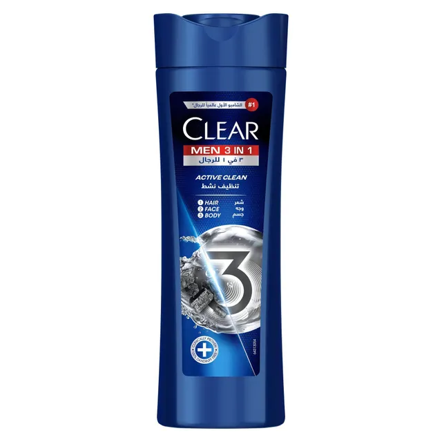 Clear Men 3in1 Shampoo, Body & Face Wash with Activated Charcoal