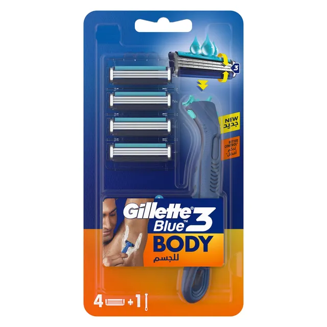 Gillette Blue 3 Body Razor Handle, 1 Piece + 4 Cartages