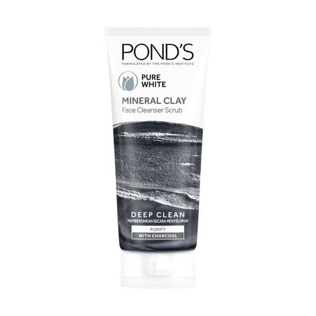 Pond's Pure White Mineral Clay Purifying Face Cleanser Scrub with Charcoal, 90g