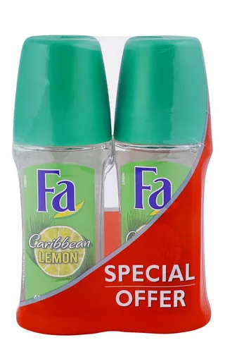 Fa Exotic Fresh Roll-On Deodorant Caribbean Lemon Scent for Women, 2x50ml