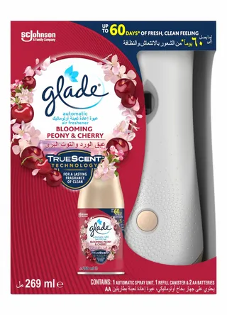 Glade Automatic Spray Holder With 1 Blooming Peony & Cherry Air Freshener Refill, 269ml