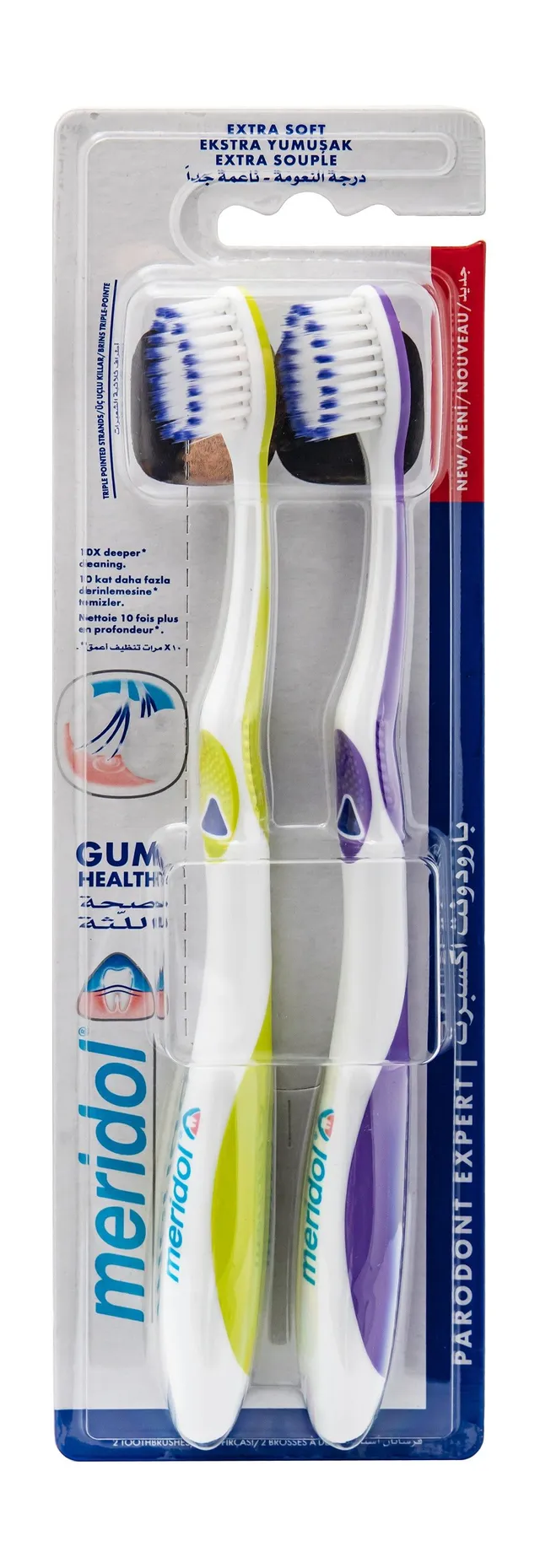 Meridol Green & Purple Extra Soft Toothbrushes, 2 Pieces