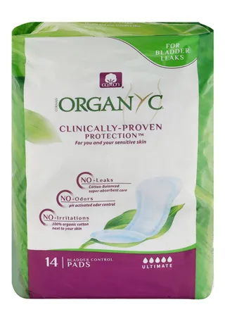 Organyc Organic Cotton Bladder Control Ultimate Pads for Sensitive Skin, 14 Pieces