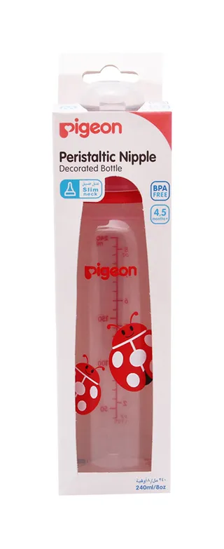 بيجون زجاجة تغذية بلاستيكية حمراء مزينة 240ml مع حلمة peristaltic (4+ أشهر)، 1 قطعة