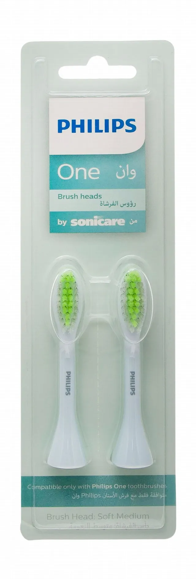 Philips One White Soft Medium Electric Toothbrush Replacement Heads, 2 Pieces