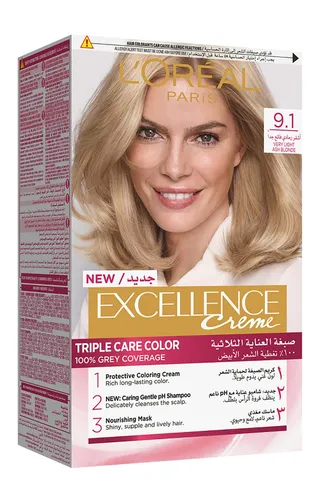 L'Oreal Excellence Triple Care Hair Color Cream Very Light Ash Blonde 9.1, 1 Pack