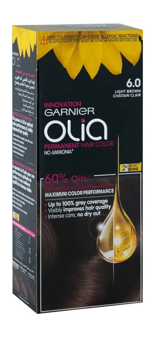 Garnier Olia Permanent Hair Color with Natural Flower Oils Light Brown 6.0, 1 Pack