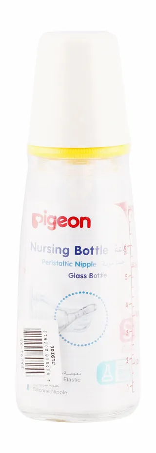Pigeon Slow Flow White & Yellow 200ml Glass Nursing Bottle with Peristaltic Nipple, 1 Piece