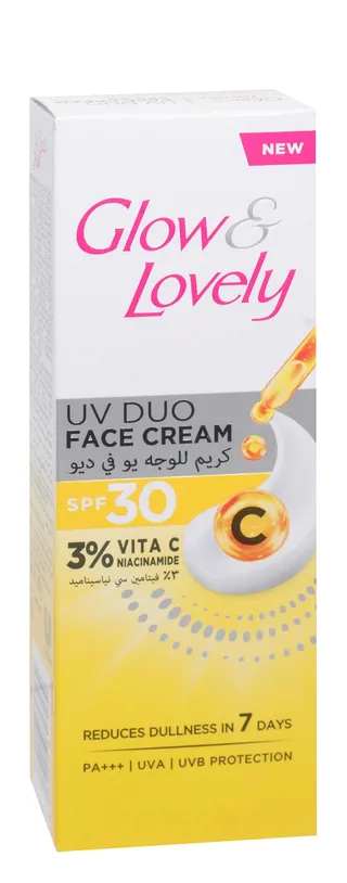 Glow & Lovely UV Duo Face Cream with 3% Vitamin C & Niacinamide SPF30 PA+++, 100g
