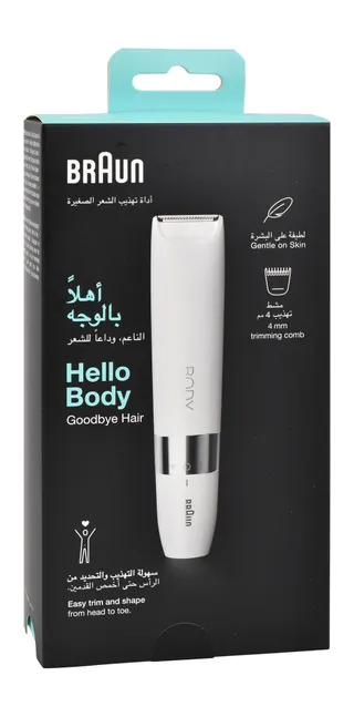 Braun Wet & Dry Full Body White Mini Trimmer BS1000 with 4mm Trimming Comb, 1 Pack