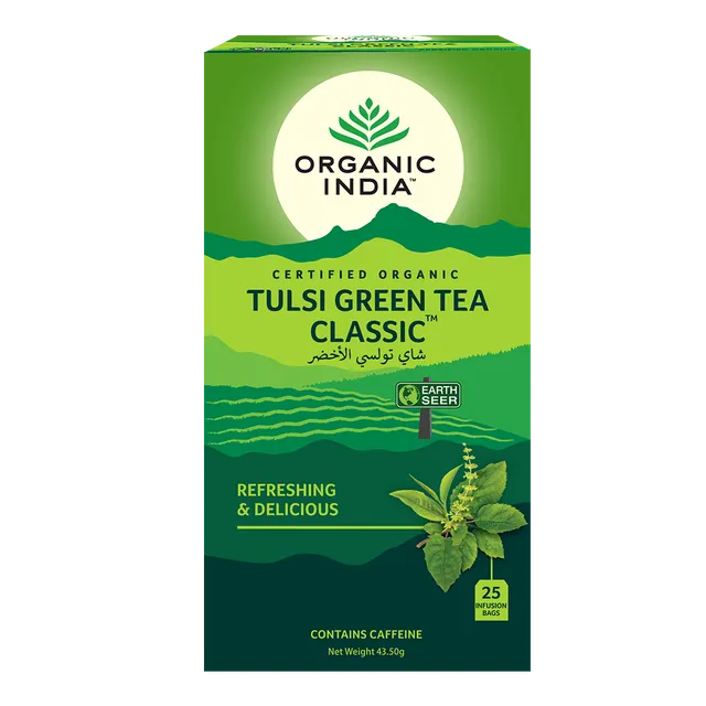 Organic India Tulsi Green Tea Classic Tea Bags, 25 Bags, 43.5g