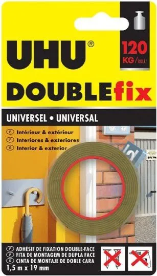 UHU Doublefix Tape Universal Blister 1.5Mx19 120Kg 9000024
