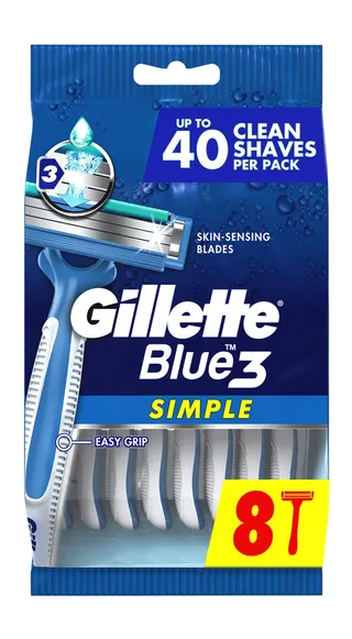 Gillette Blue 3 Simple Men’s Disposable Razors, 8 Pieces