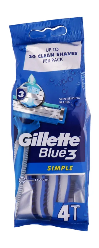 Gillette Blue 3 Simple Disposable Razors for Men, 4 Pieces