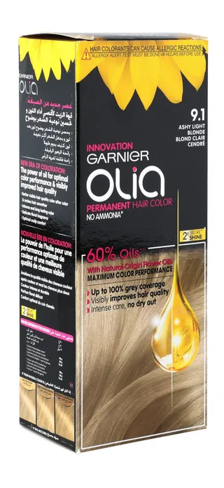Garnier Olia Permanent Hair Color with Natural Flower Oils Ashy Light Blonde 9.1, 1 Pack
