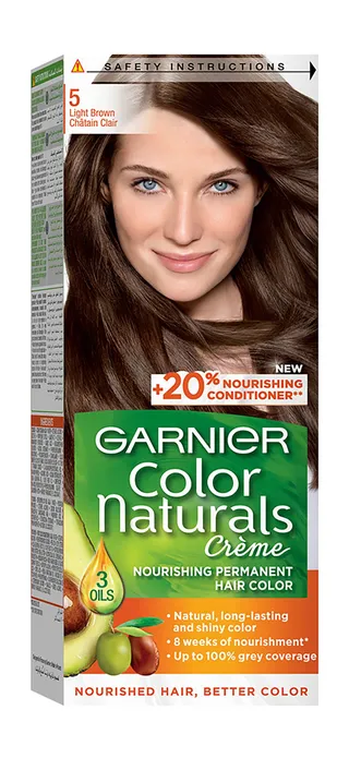Garnier Color Naturals Nourishing Permanent Hair Dye Cream with Shea Butter, Avocado & Olive Oils Light Brown 5, 1 Pack