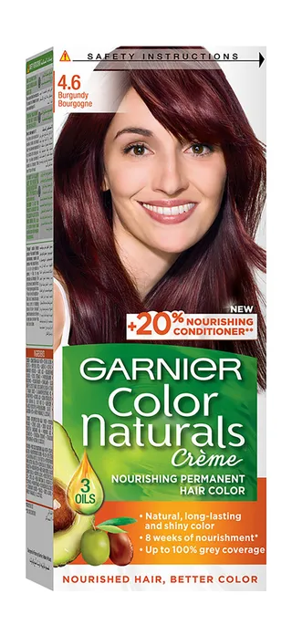 Garnier Color Naturals Nourishing Permanent Hair Dye Cream with Shea Butter, Avocado & Olive Oils Burgundy 4.6, 1 Pack
