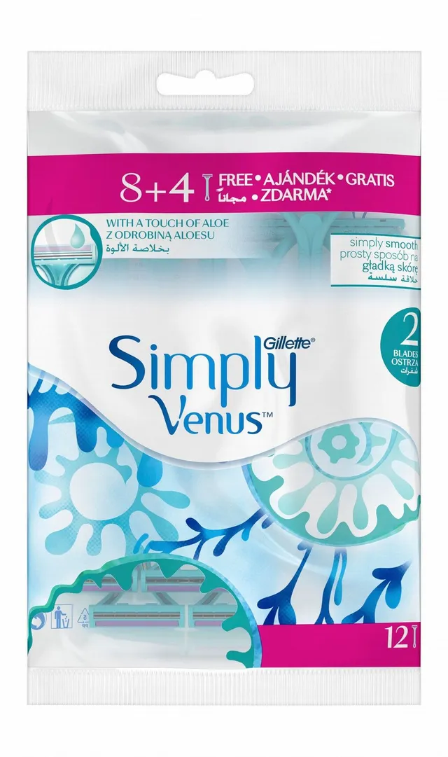 Gillette Simply Venus 2 Blade Razors, 12 Pieces