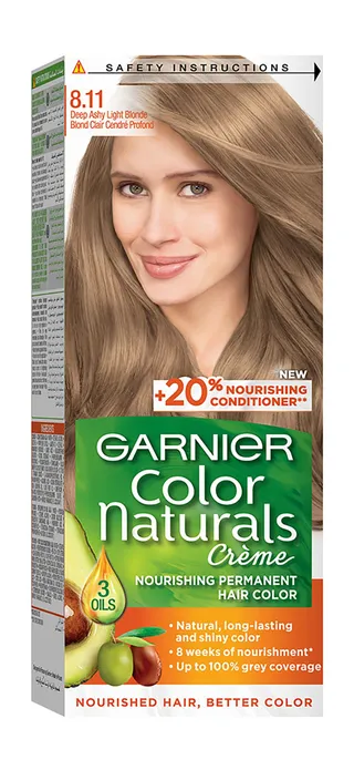 Garnier Color Naturals Nourishing Permanent Hair Dye Cream with 3 Oils Deep Ashy Light Blonde 8.11, 1 Pack
