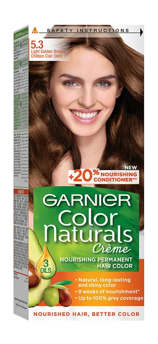 Garnier Color Naturals Nourishing Permanent Hair Dye Cream with Shea Butter, Avocado & Olive Oils Light Golden Brown 5.3, 1 Pack