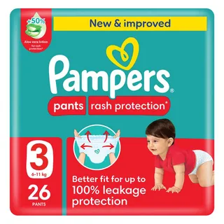 Pampers Rash Protection Pants Diapers, Size 3, 6-11kg, Value Pack, 26 Pieces