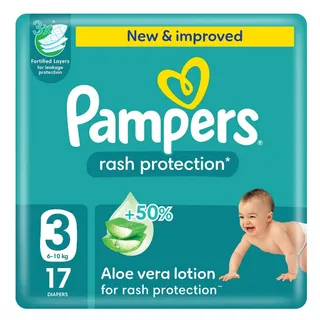 Pampers Rash Protection Baby Diapers with Aloe Vera Lotion, Size 3, 6-10kg, 17 Pieces