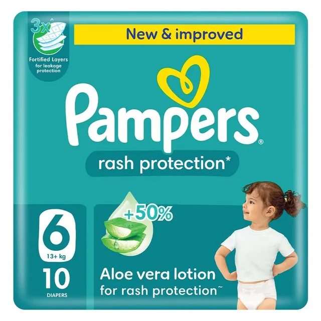 Pampers Rash Protection Taped Diapers, Size 6, 13+kg, 10 Pieces