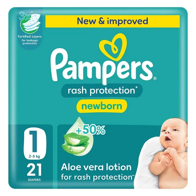 Pampers Care Carry Pack Baby Diapers, Size 1, 21 Pieces