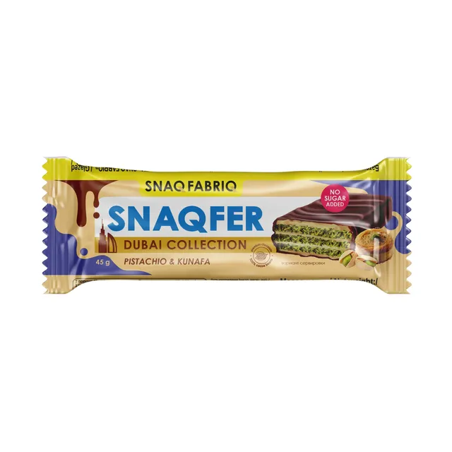 Snaq Fabriq Snaqfer Dubai Collection Chocolate Wafer with Pistachio & Kunafa No Sugar Added, 45g