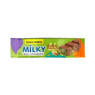 Snaq Fabriq Dubai Trend Milky Milk Chocolate Bar with Pistachio & Kunafa Filling No Sugar Added, 34g